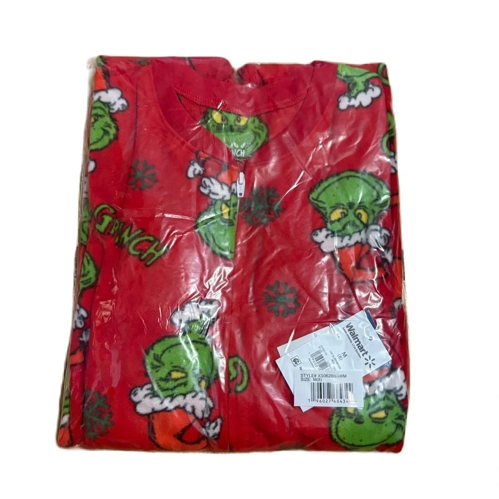 Grinch One Piece Fleece Pajama NEW Medium 8 Christmas Red Green Dr. Seuss